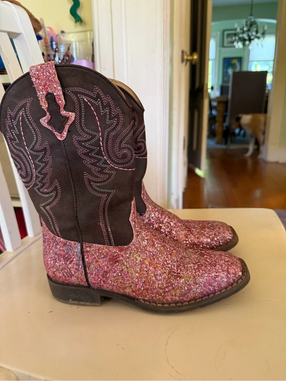 Kids Pink Glitter Western Boots - Classic Cowboy Style